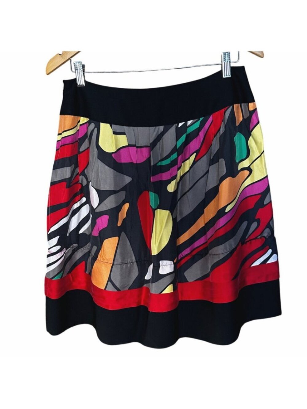 Peter Nygard Silk Abstract Geometric Multi Color Full High Waist Skirt Sz 8 - Picture 3 of 9